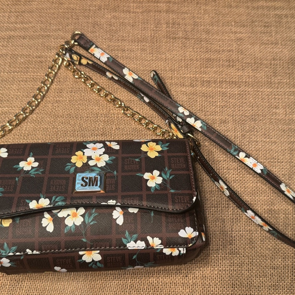 NWOT Steve Madden Brown and Yellow Floral Crossbody Bag